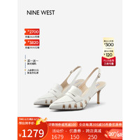NINE WEST/玖熙高跟凉鞋女2023夏季新款复古罗马鞋包头后空猪笼鞋 白色 36