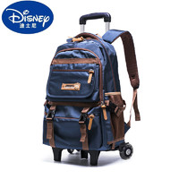 迪士尼（Disney）新款中学生拉杆书包4-9年级初中生可拆卸两用休闲双肩包可印字log 蓝色两轮