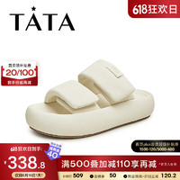 他她（TATA）2023夏商场同款时尚面包鞋一字拖鞋女鞋新款WXP02BT3 米白 36