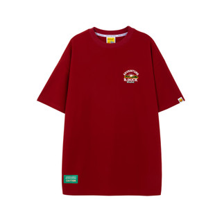 B.Duck小黄鸭短袖T恤2023年夏季新款宽松个性主题印花复古酒红t 橘红色 XS