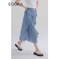 EGGKA 06/15 20:00PM 复古设计感荷叶边半身裙 蓝色 S