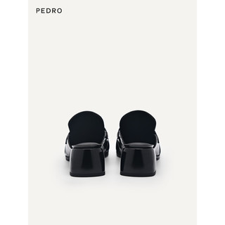 Pedro拖鞋23夏新款女鞋漆皮方头乐福穆勒鞋PW1-26740011 黑色 35