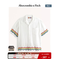 ABERCROMBIE & FITCH男装 美式休闲古巴领薄纱纽扣式短袖衬衫 328311-1 白色配彩虹刺绣 S (175/92A)