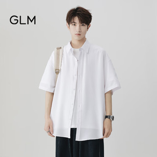 GLM森马集团品牌衬衫男夏季韩版宽松潮流百搭休闲半袖港风 白色 M