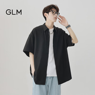 GLM森马集团品牌衬衫男夏季韩版宽松潮流百搭休闲半袖港风 黑色 2XL