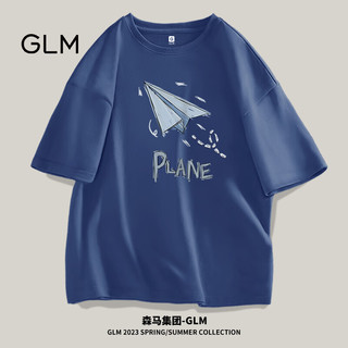 GLM森马集团品牌短袖t恤男休闲时尚校园风学生青少年潮牌纯棉款体恤 克蓝#蓝飞机 XL