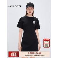 MISS SIXTY2023夏季新款连衣裙女圆领弹力修身A字裙亮片卡通绣花 黑色 XS