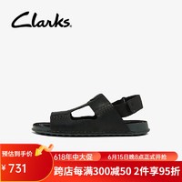 Clarks其乐克鲁斯系列男士春夏牛皮革魔术贴平底沙滩舒适凉鞋男 黑色 261651917 39.5