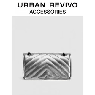 URBAN REVIVO2023夏季新款女士通勤风V纹翻盖单肩斜挎包UAWB32245 银色