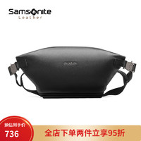 新秀丽（Samsonite）单肩包大容量斜挎包男士胸包时尚休闲皮质腰包TL5 黑色