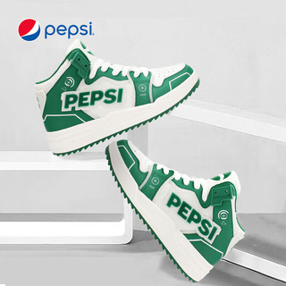 百事（PEPSI）男鞋可乐休闲运动鞋高帮板鞋夜光潮流内增高多巴胺情侣款小白鞋子 白/橄榄绿 38