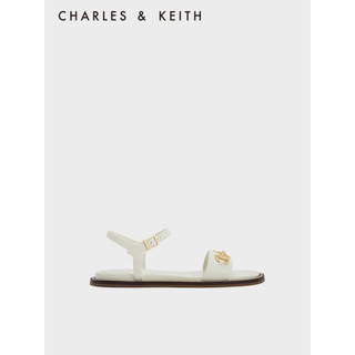 CHARLES&KEITH23夏季新品CK1-70380993复古绗缝一字带平跟凉鞋女 White白色 37