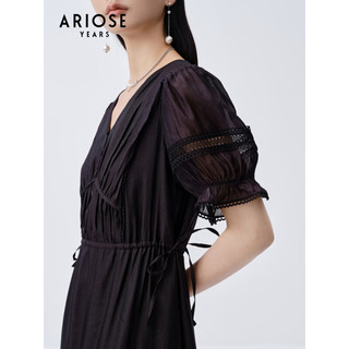 艾诺丝雅诗2023夏季新品时尚高腰镂空设计高腰连衣裙20519041 黑色 S