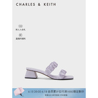 CHARLES&KEITH23夏季新品CK1-60280408一字带外穿粗跟凉拖鞋女 Lilac浅紫色 39