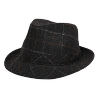 盛锡福 帽子男士小檐格纹定型礼帽21秋冬新款绅士帽舞台帽遮阳帽爵士帽 灰色 56cm