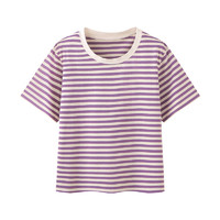 艾米恋艾米恋t恤女2023夏季新款简约条纹宽松短袖圆领洋气时尚上衣 紫色 S