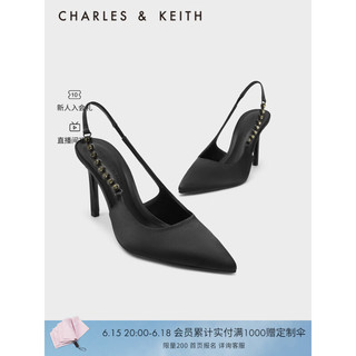 CHARLES&KEITH时尚链条尖头高跟凉鞋女CK1-60280377 Black黑色 39