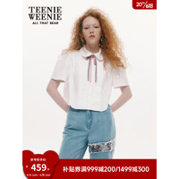 Teenie Weenie小熊&AWAYLEE联名泡泡袖短款压褶衬衫甜美韩版小个子 象牙白 155/XS