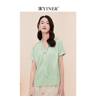 YINER 音儿 商场同款女装2023夏季新款飘带衬衫上衣 浅绿 36