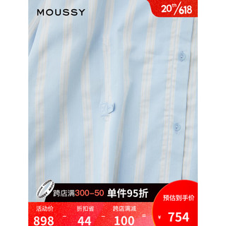 moussy 2023夏季新款多穿法条纹弧形下摆休闲衬衫女010GS730-0590 115花纹蓝色 00020/F