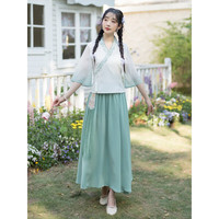 妖妮旗袍汉服成人女年轻款2023复古民族中国风雪纺绣花茶服两件套1068 浅绿色套装 S（建议体重80-95斤)