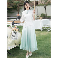妖妮旗袍汉服成人女年轻2023新款复古民族中国风连衣裙两件套63289 白色上衣渐变色裙 M(建议体重80-95斤)