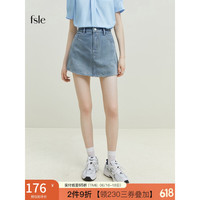 范思蓝恩 23FS12421牛仔短裙女夏季2023新款a字弧摆高腰显瘦半身裙 牛仔蓝 XS
