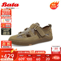 Bata 拔佳 休闲鞋男2023夏季新款透气牛皮通勤软底百搭沙滩鞋L9306BM3 卡其 39