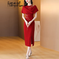 晗韵洛高端婚宴会礼服2023新款改良旗袍高贵优雅显瘦喜婆婆结婚晚礼服夏 酒红色 L 100-115斤