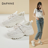 达芙妮（DAPHNE）老爹鞋女增高厚底网面透气运动鞋夏季2023新款百搭时尚软底休闲鞋 米杏 34标准码