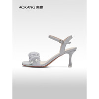 奥康（Aokang）官方女鞋 夏季新款女士时装凉鞋细跟优雅气质高跟鞋商场同款 蓝色 34
