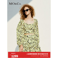MO&Co.2023夏新品Acler设计师联名系列碎花露背短上衣MBC2TOP023 黑底混合印花 XS/155
