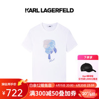 Karl Lagerfeld卡尔拉格斐轻奢老佛爷男装23春夏 棉舒适烫钻LOGO短袖T恤男 白色 46