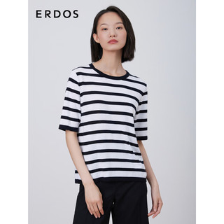 ERDOS 23春夏航海条纹简约纯棉圆领女短袖T恤 午夜蓝 155/80A/S