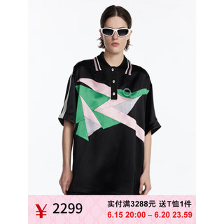 UOOYAA/乌丫2023夏季新款「1998」解构拼色运动T恤上衣 黑色 S