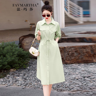 法玛莎品牌衬衫连衣裙女夏2023年夏天新款女装显瘦夏季风衣雪纺长裙 绿色 M