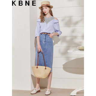 KBNE衬衫上衣女设计感小众kbne2023夏装法式别致条纹拼接漂亮小衫 蓝色 S