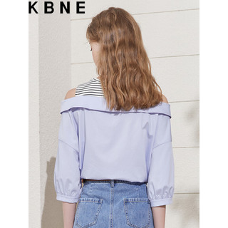 KBNE衬衫上衣女设计感小众kbne2023夏装法式别致条纹拼接漂亮小衫 蓝色 S