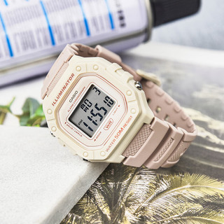 CASIO 卡西欧 手表女粉色学生电子运动防水小方块表 218hc 海外 W-218HC-8A 现货速发