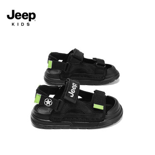 Jeep吉普儿童包头凉鞋2023新款夏季夏款中大童鞋子男童防滑软底沙滩鞋 曜石黑/绿 32 鞋内长约20.9cm