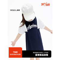 little MO&Co.little moco童装23夏装新款女童纯棉假两件短袖连衣裙KBC2DRS048 深宝蓝色 110/52