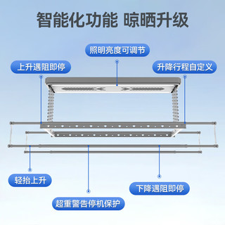 德力西（DELIXI）智能电动晾衣架家用双排剪刀架升降伸缩晾衣架照明杀菌碳钢晾衣架 照明无线遥控晶泳银