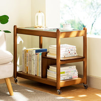 木马人家用简易移动小书架带轮落地置物架客厅储物架收纳柜卧室矮书柜子 茶色（万向滚轮）