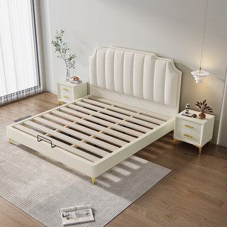 摩高空间现代轻奢奶油风皮布主卧双人床S606# 1.8x2米单床 气压款