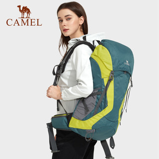 骆驼（CAMEL）户外登山包露营徒步旅行双肩包大容量防泼透气登山背包 LTA1W3QV107，青绿 轻背负 防泼水50L
