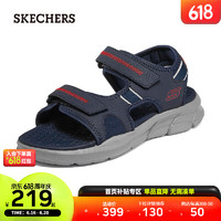 斯凯奇（Skechers）男鞋户外沙滩鞋透气软底魔术贴凉鞋237286 海军蓝色/灰色/NVGY 46