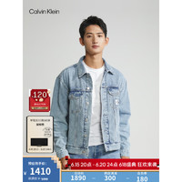 Calvin Klein Jeans23春夏新款男士简约布标复古纯棉水洗牛仔外套J322768 1A4-牛仔蓝 S