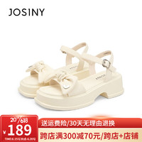 卓诗尼（Josiny）厚底凉鞋女2023年夏季新款蝴蝶结仙女风一字带女鞋时尚增高罗马鞋 米白色 35