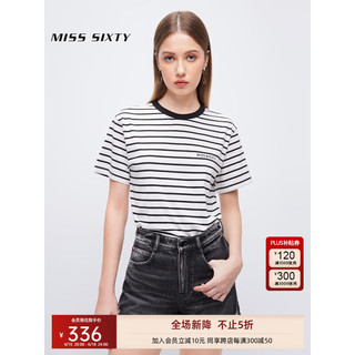 MISS SIXTY2023夏季新款T恤女简约黑白条纹字母印花6T2SJ8131000 黑/白 XS