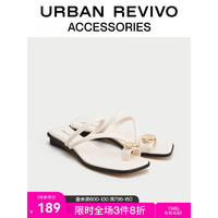 URBAN REVIVO2023夏季新款女士时尚法式低跟夹趾拖鞋UAWS32101 本白 36